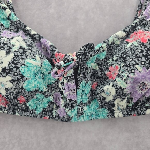 Time and Tru Black Floral Padded Adjustable Strap Bikini Top Swimwear Small - Picture 3 of 7